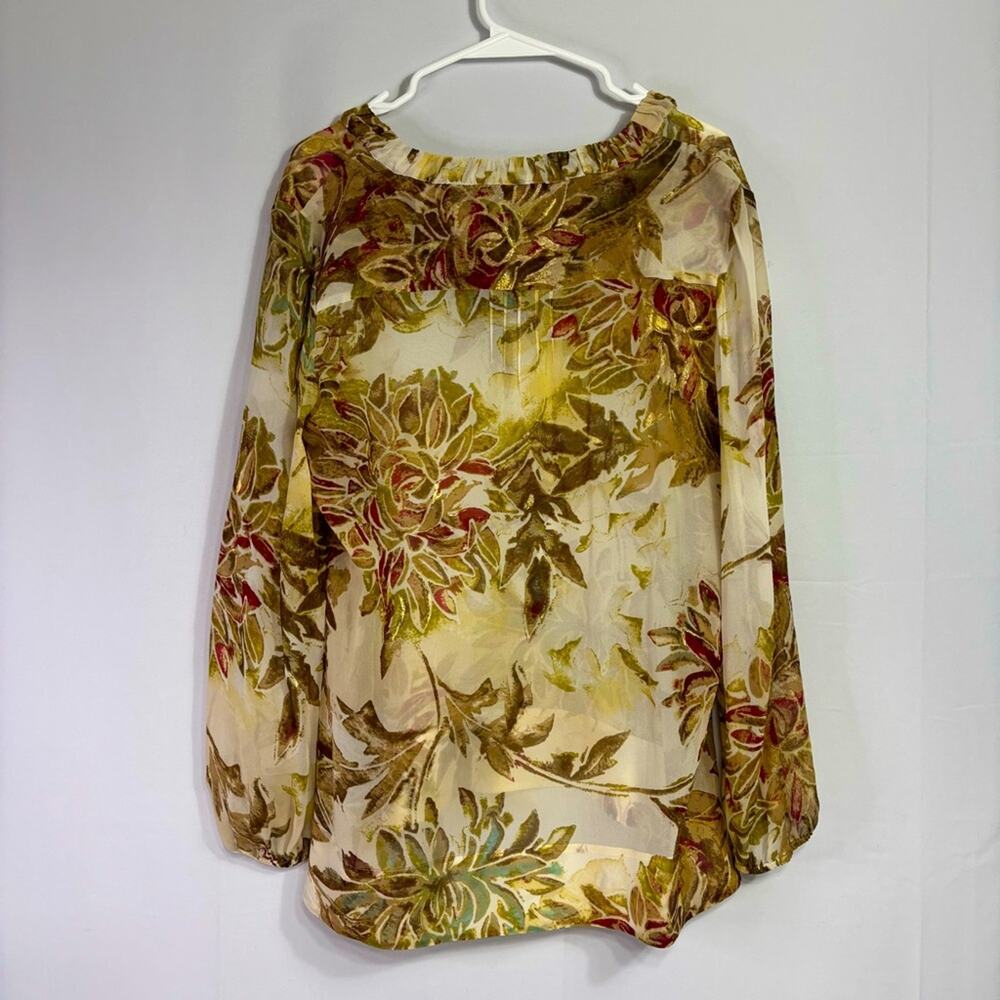 Chico's Cream, Gold & Brown 100% Silk Long Sleeve Shirt Size Medium JJ0685 - Picture 3 of 7